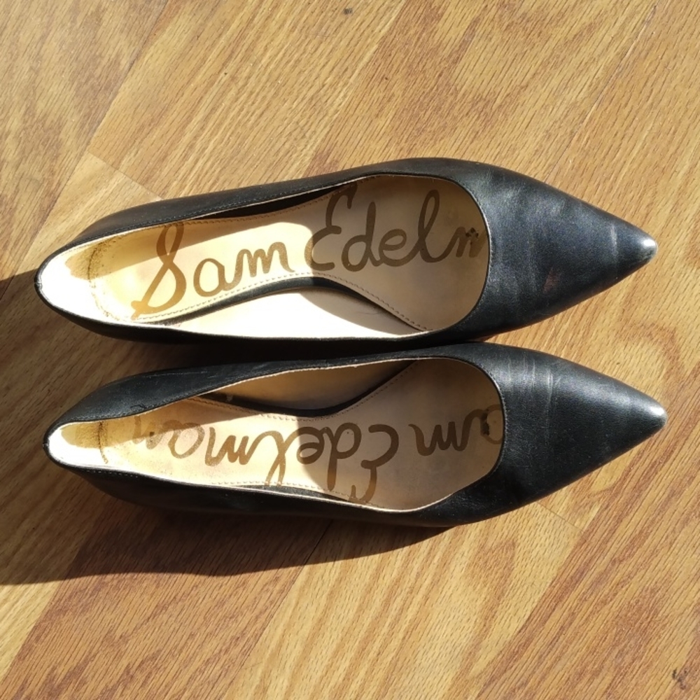 Sam Edelman black leather flats with black spikes on heel